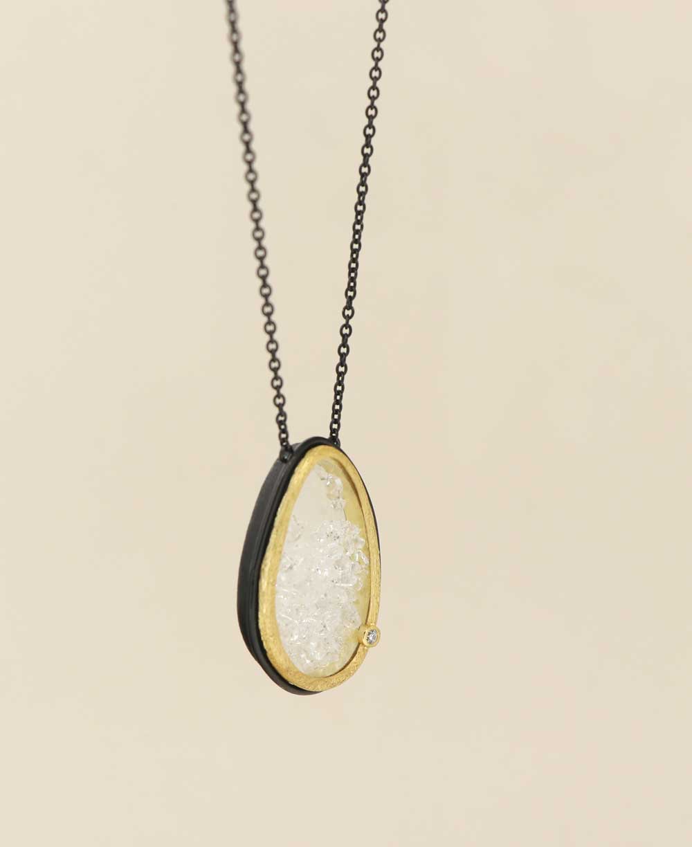 Organic Frame Pendant with Floating Quartz Necklace - Necklaces
