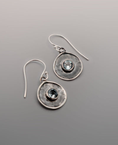 Oxidized Sterling Silver Blue Topaz Circle Earrings - Earrings