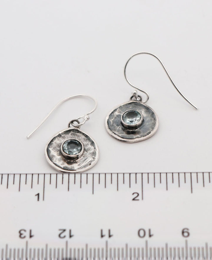 Oxidized Sterling Silver Blue Topaz Circle Earrings - Earrings