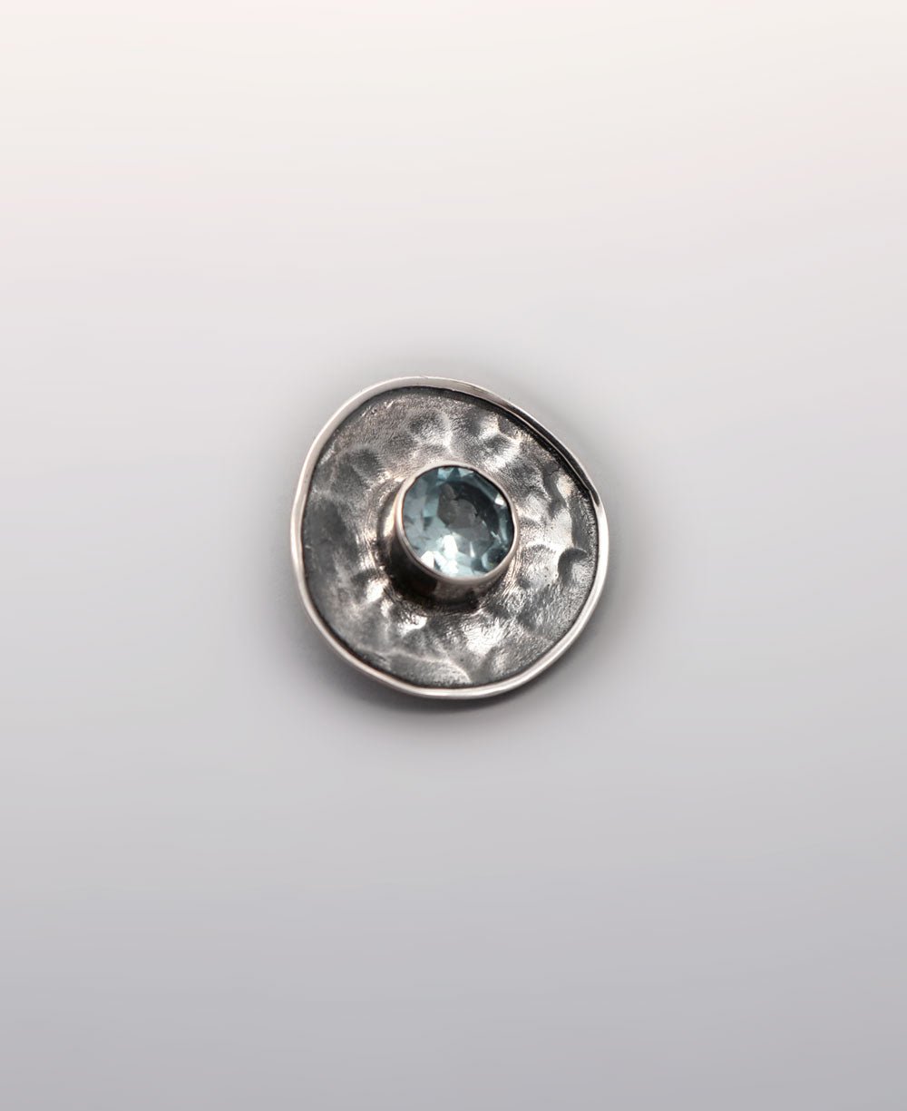 Oxidized Sterling Silver Blue Topaz Circle Pendant - Pendant