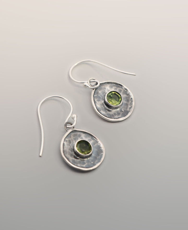 Oxidized Sterling Silver Peridot Circle Earrings - Earrings