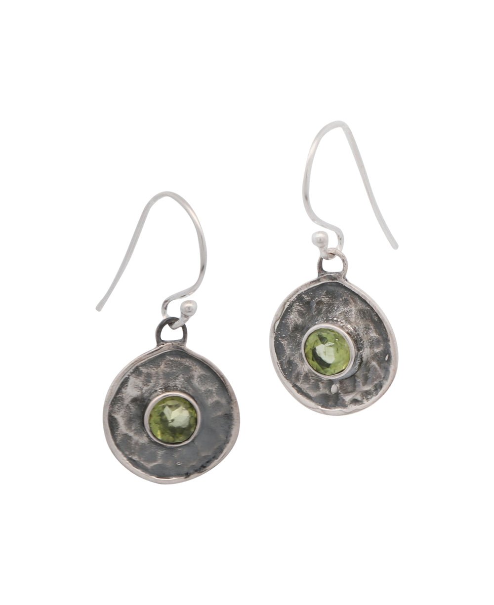 Oxidized Sterling Silver Peridot Circle Earrings - Earrings