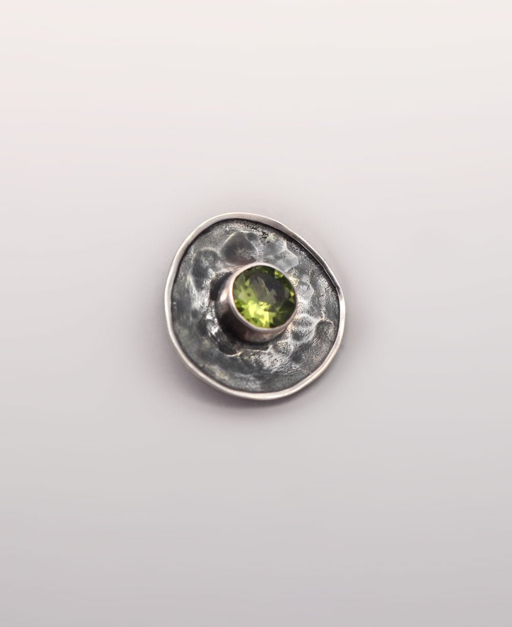 Oxidized Sterling Silver Peridot Circle Pendant - Pendant