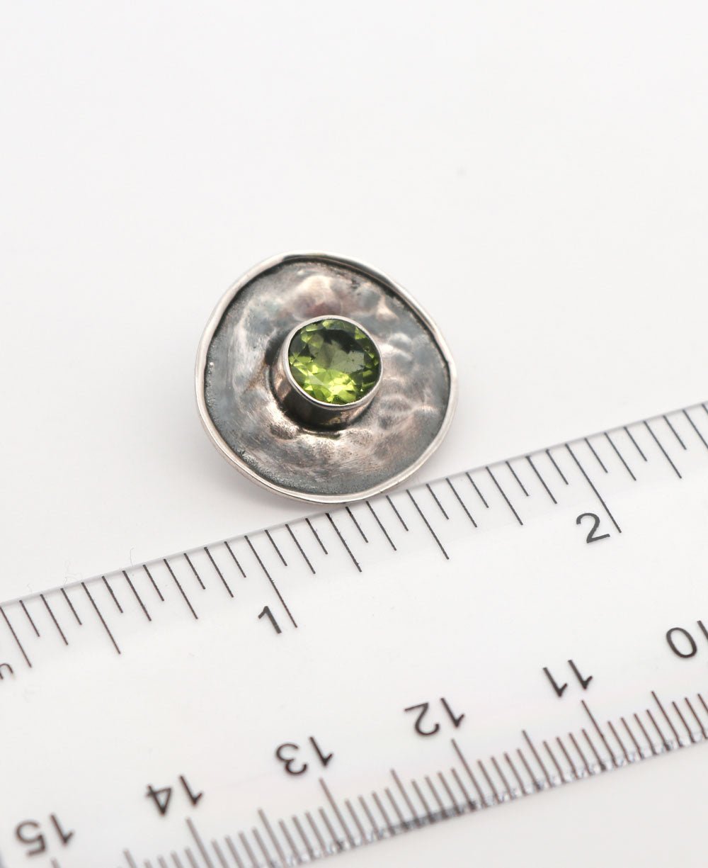 Oxidized Sterling Silver Peridot Circle Pendant - Pendant