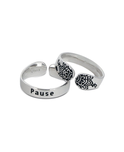 Pause Mindful Sterling Silver Adjustable Ring - Rings