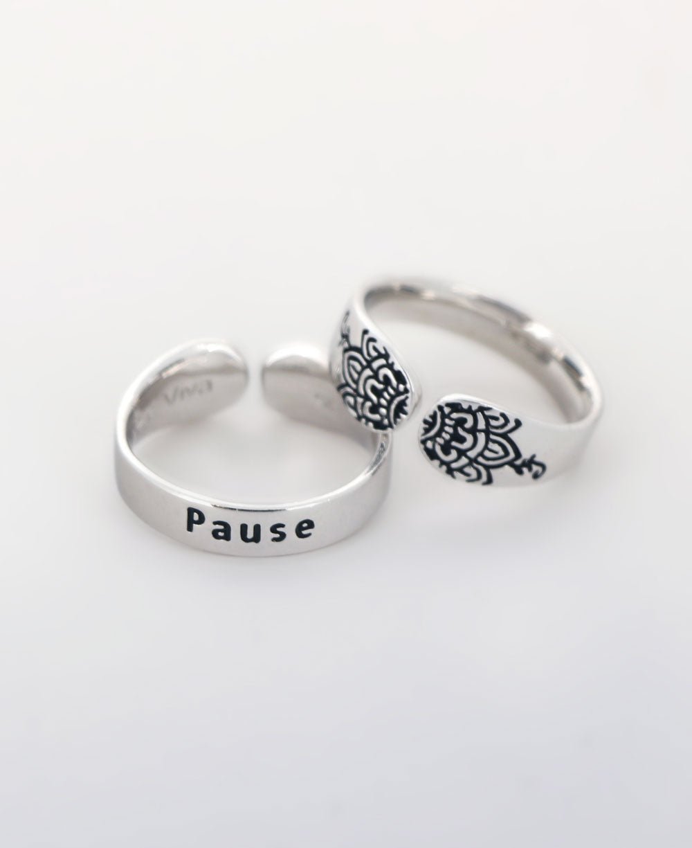 Pause Mindful Sterling Silver Adjustable Ring - Rings