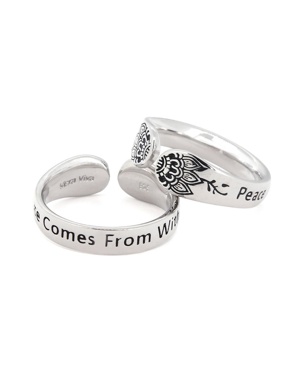 Peace Comes From Within Sterling Silver Adjustable Ring - Rings