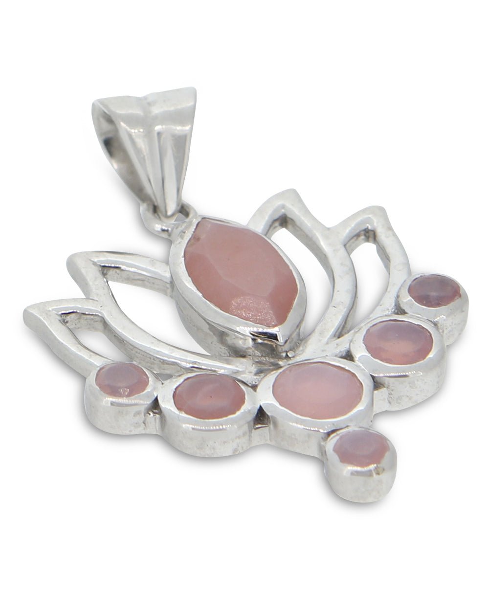 Pink Opal Lotus Pendant, Sterling Silver - Charms & Pendants