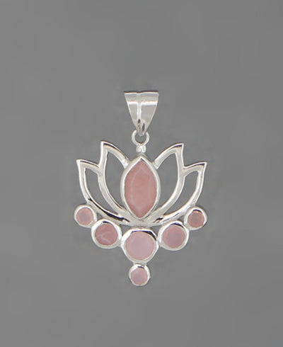 Pink Opal Lotus Pendant, Sterling Silver - Charms & Pendants