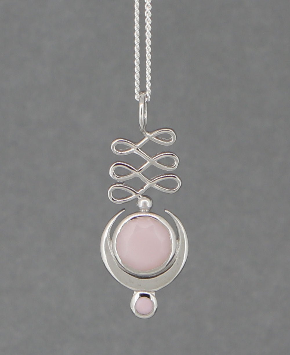 Pink Opal Sterling Silver Unalome Moon Pendant - Charms & Pendants