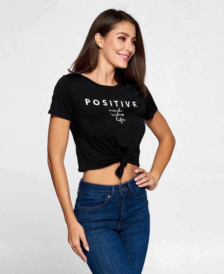 Positive Mind Knotted Crop Top - Apparel Black Small
