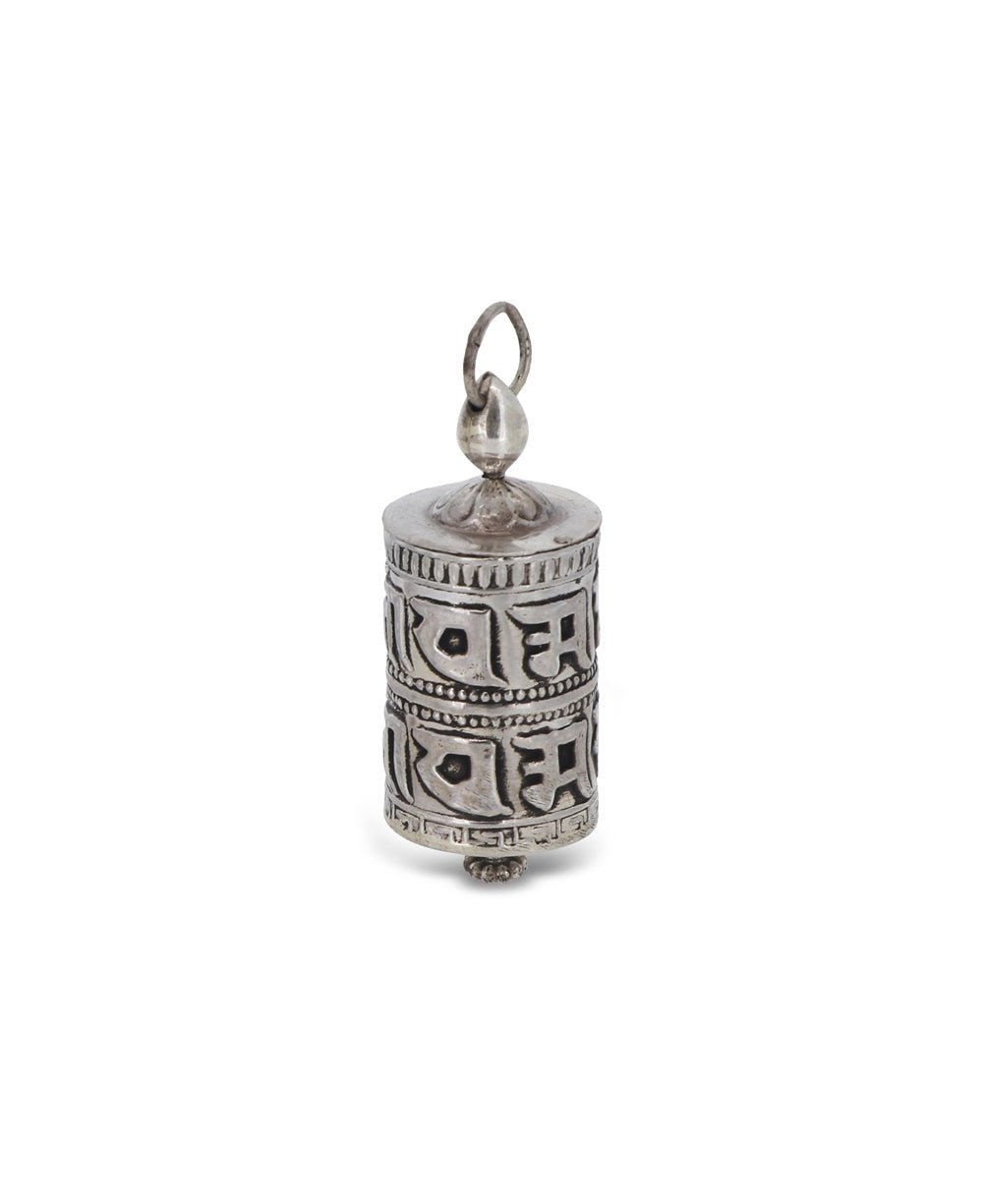 Prayer Wheel Sterling Silver Pendant, Handmade in Nepal - Charms & Pendants