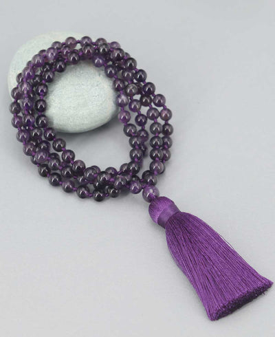 Premium 8 mm Knotted Beads Amethyst Meditation Mala -