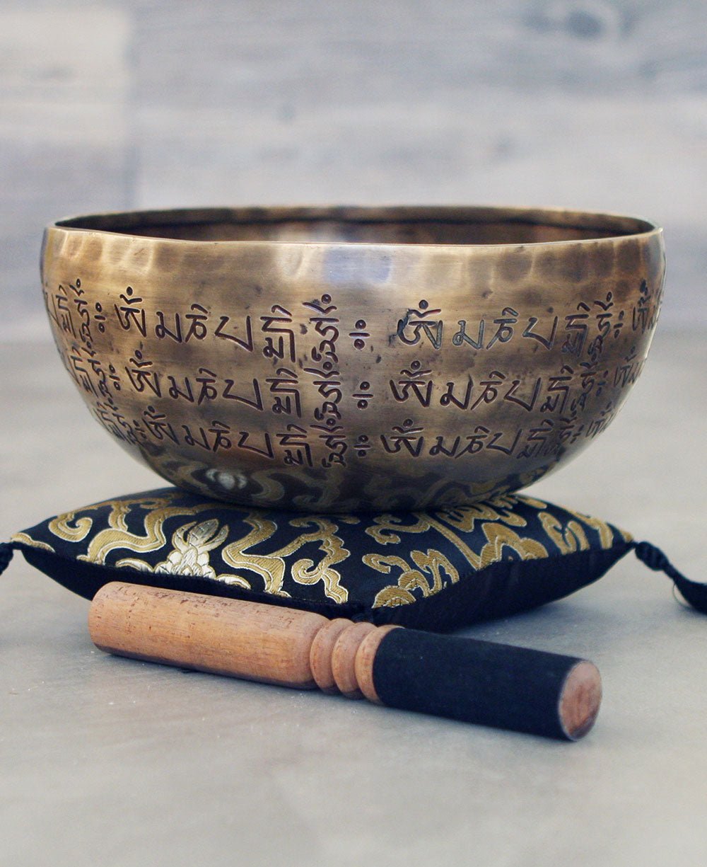 Premium Engraved Mantra Hand Hammered Singing Bowl - Hand Bells & Chimes