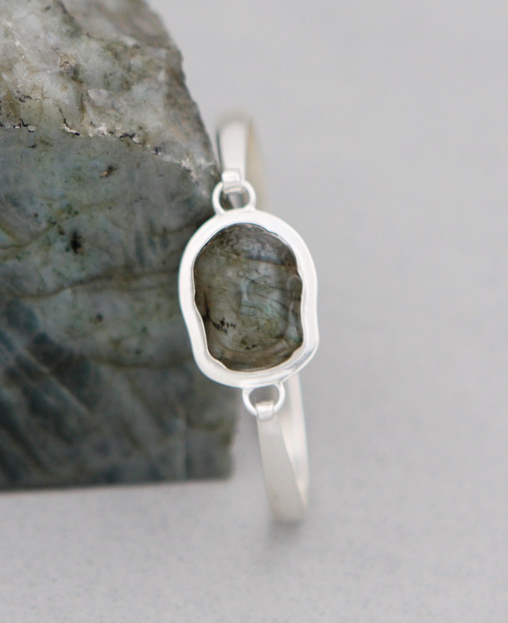 Premium Labradorite Buddha Latch Bracelet, Sterling Silver - Bracelets
