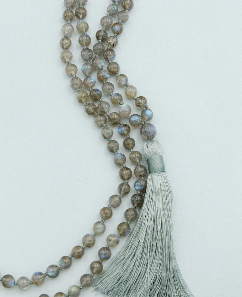 Premium Labradorite Gemstone Mala, Knotted - Prayer Beads 6mm