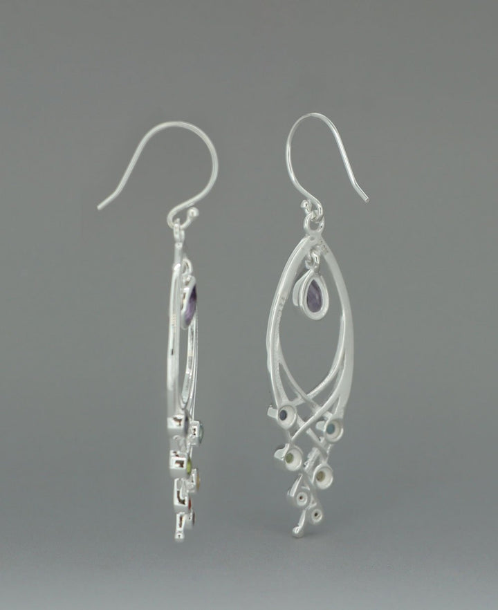 Premium Leaf Shaped Sterling Silver Chakra Gemstone Dangle Earrings - Earrings