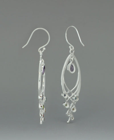 Premium Leaf Shaped Sterling Silver Chakra Gemstone Dangle Earrings - Earrings