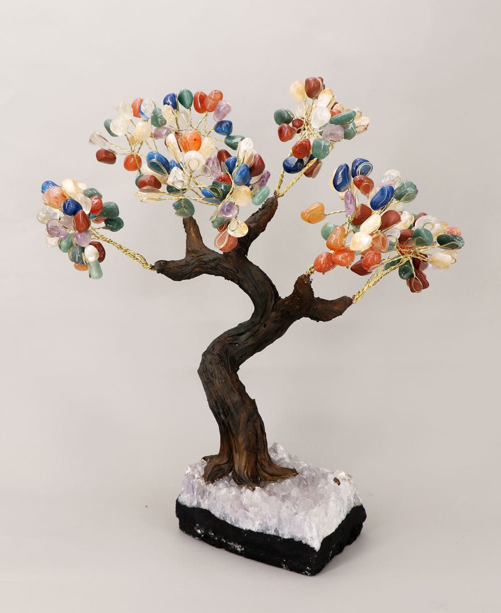 Premium Multicolored Rainbow Gemstone Bonsai Tree, 180 Stones - Decor