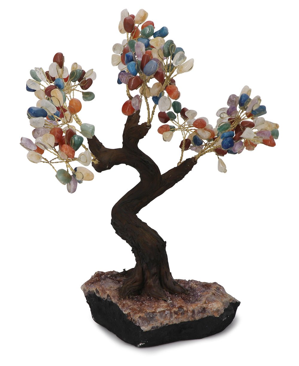 Premium Multicolored Rainbow Gemstone Bonsai Tree, 180 Stones - Decor
