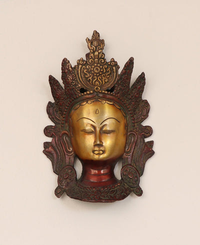 Premium Ornate Green Tara Wall Mask, Brass - Posters, Prints, & Visual Artwork