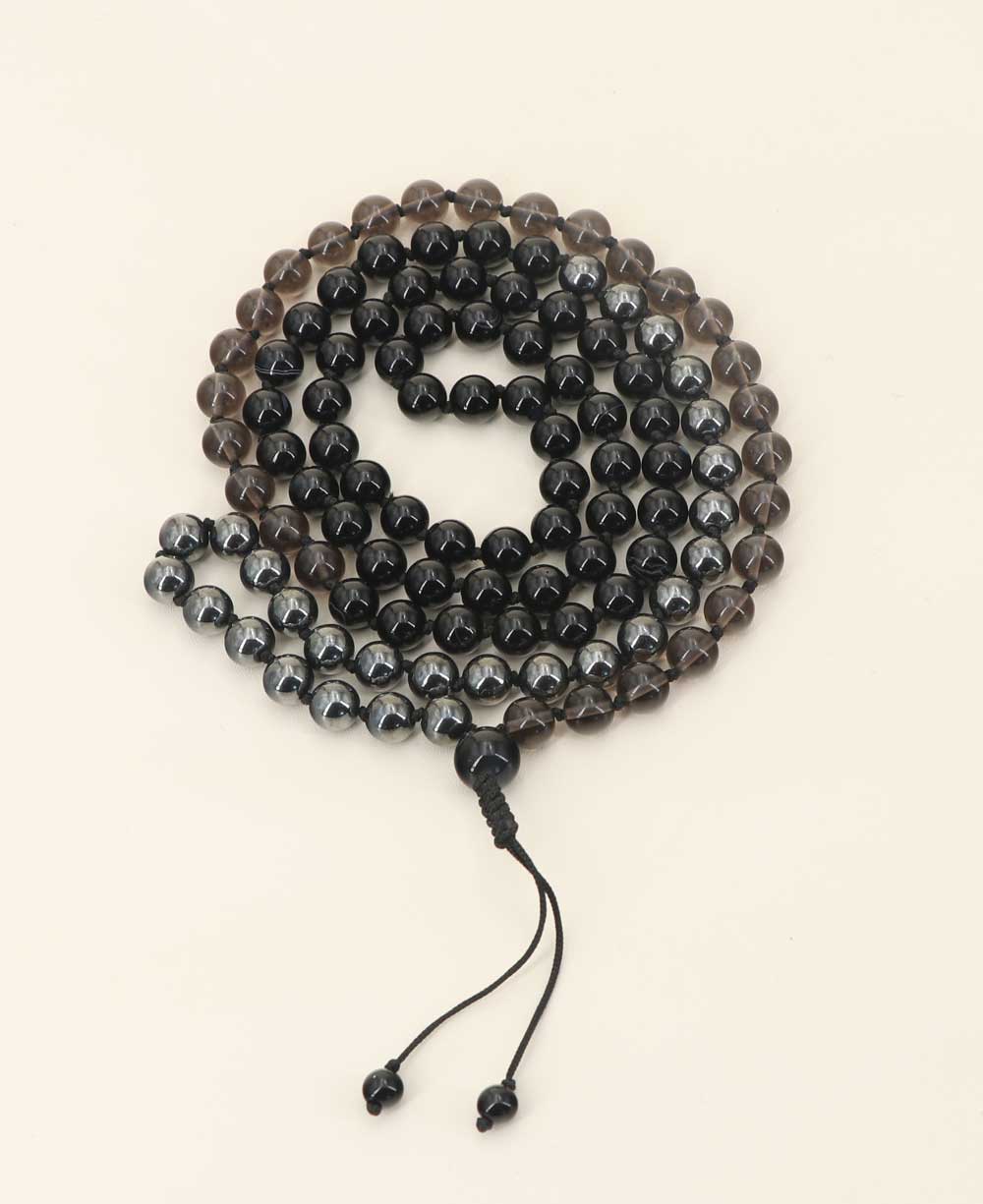 Protection and Centering Gemstones Knotted 108 Beads Meditation Mala - Prayer Beads