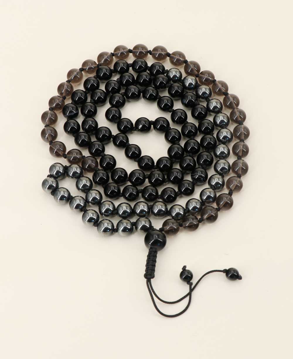 Protection and Centering Gemstones Knotted 108 Beads Meditation Mala - Prayer Beads