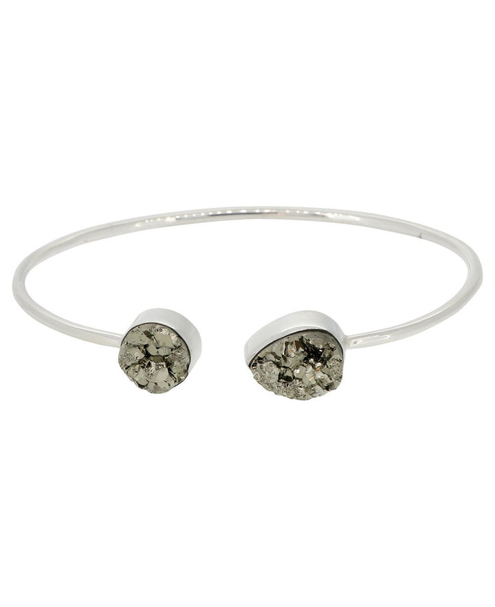 Pyrite Druzy Stones Sterling Silver Adjustable Bracelet - Bracelets