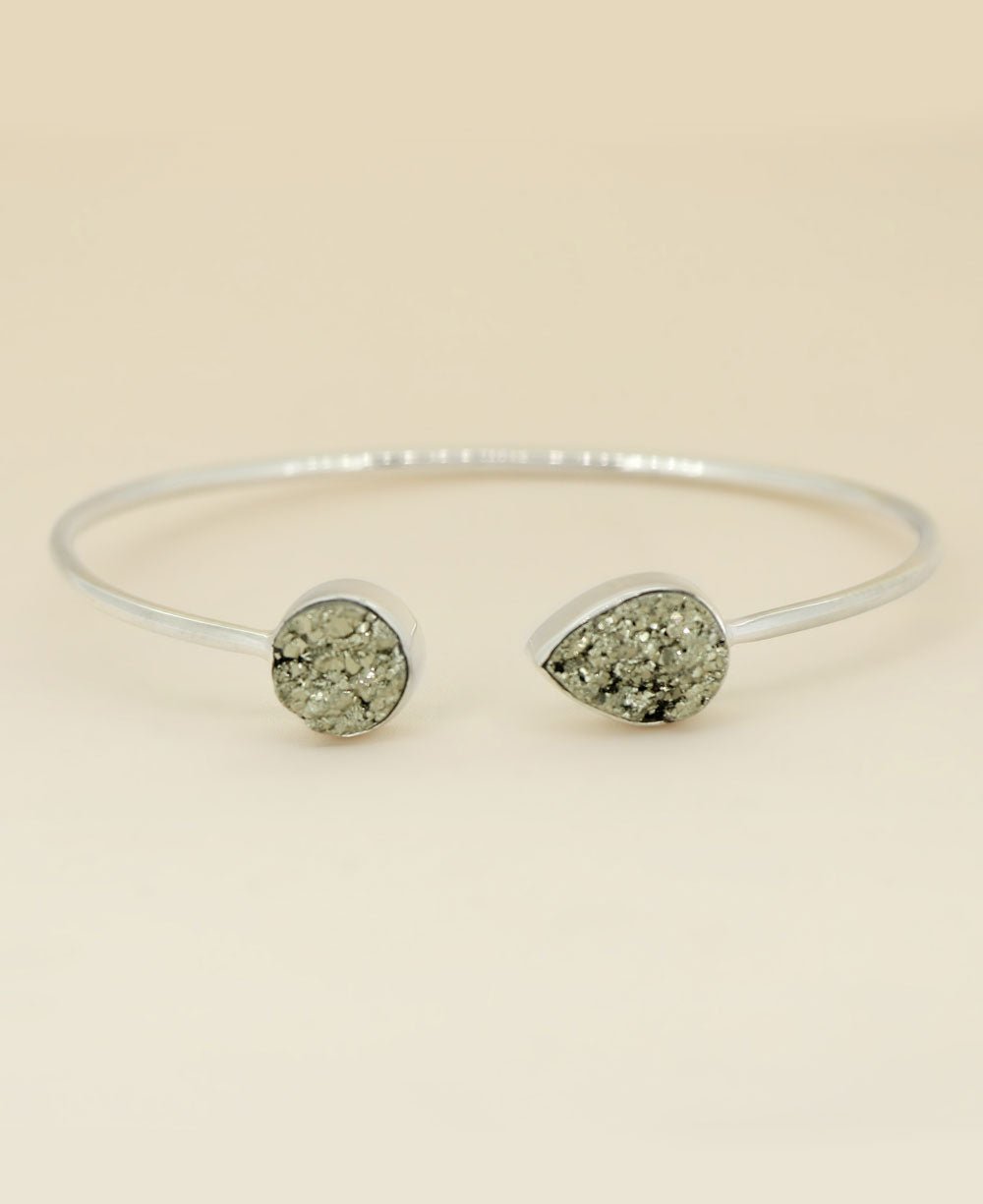 Pyrite Druzy Stones Sterling Silver Adjustable Bracelet - Bracelets