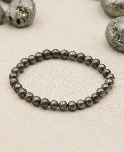 Pyrite Gemstone Bead Bracelet -