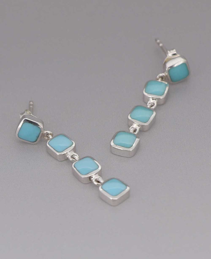 Quadruple Turquoise Square Sterling Silver Dangle Earrings - Earrings