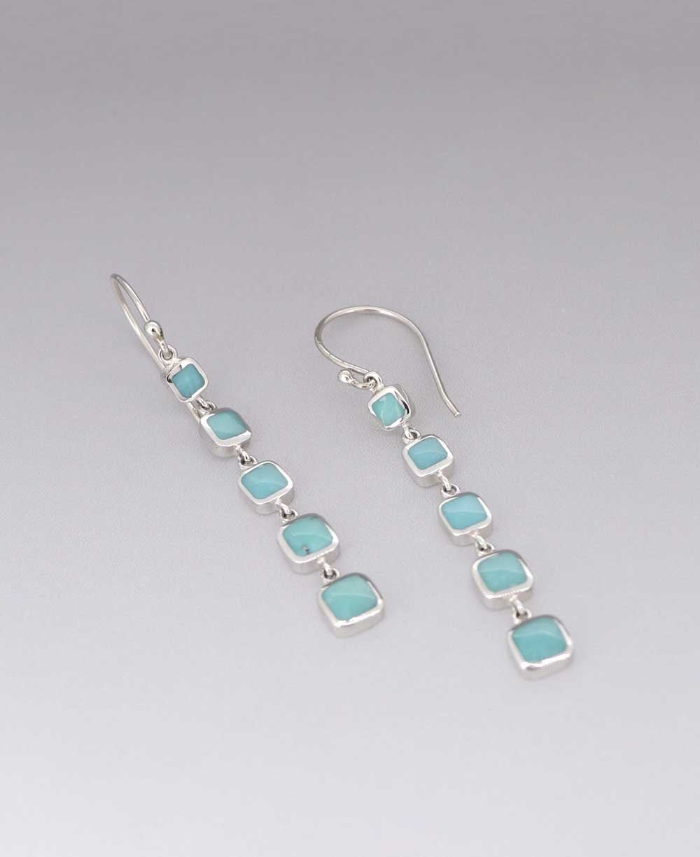 Quintuple Turquoise Square Sterling Silver Dangle Earrings - Earrings