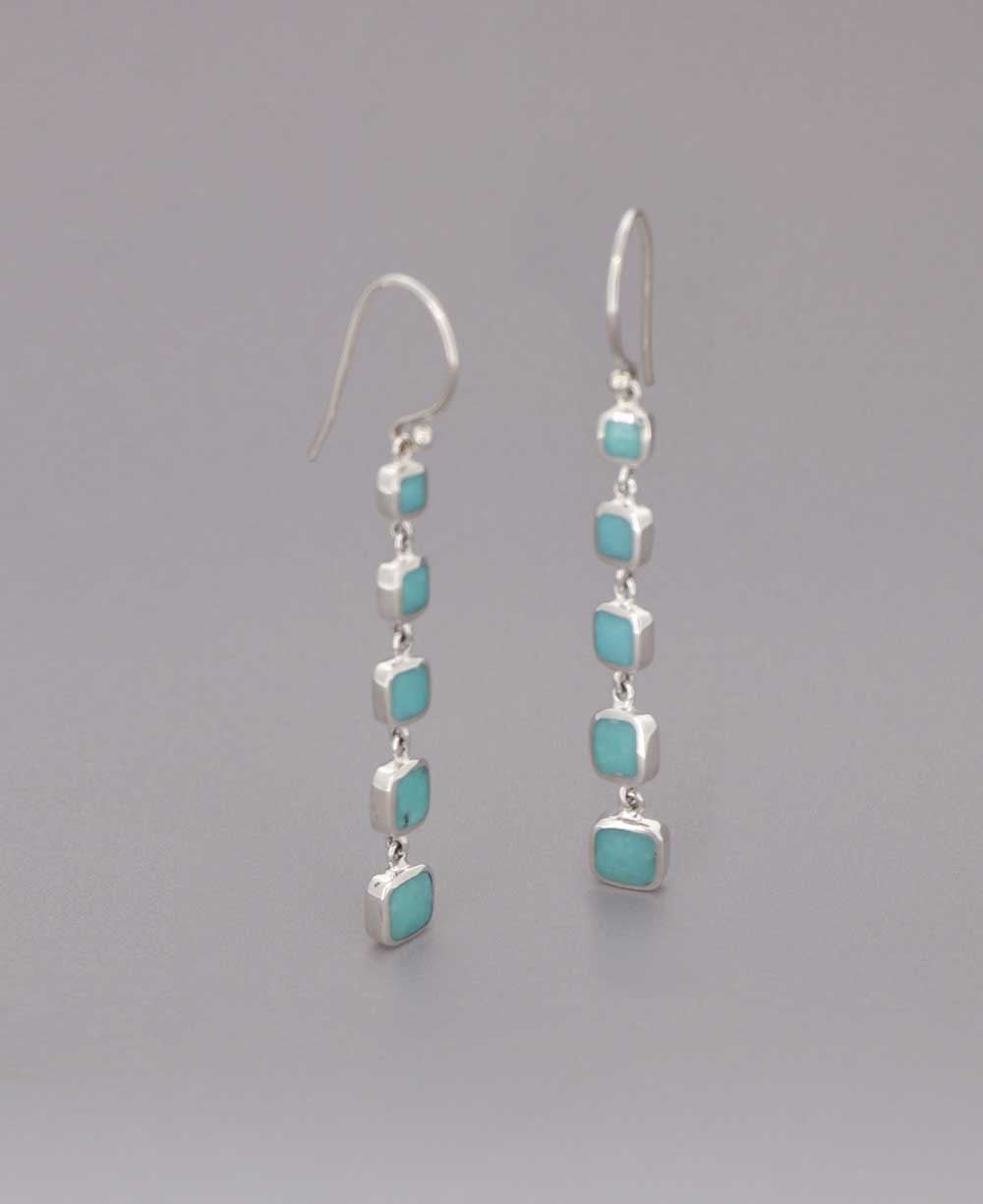 Quintuple Turquoise Square Sterling Silver Dangle Earrings - Earrings
