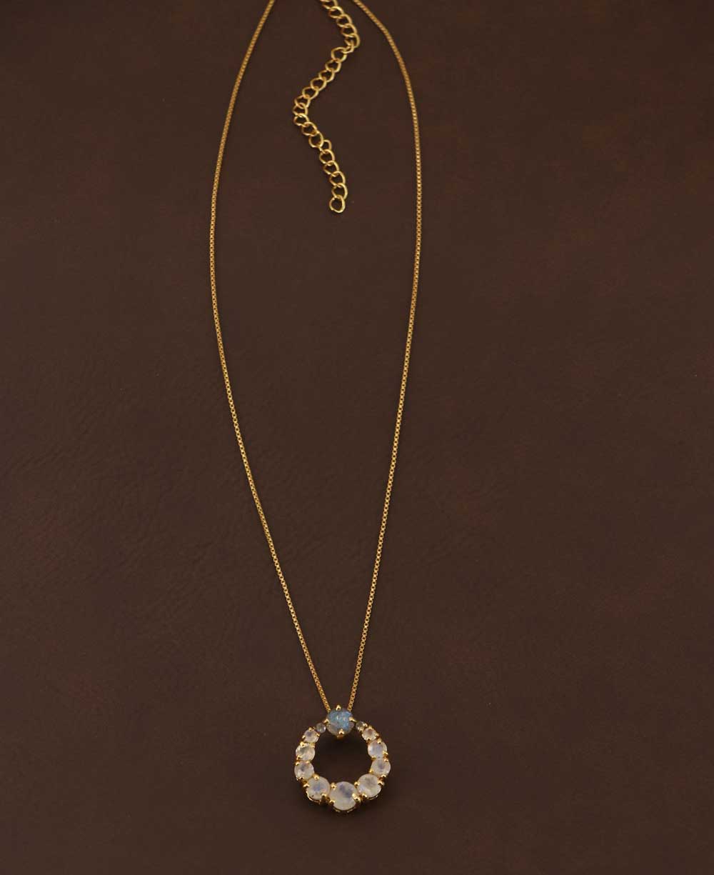 Rainbow Moonstone Circle Gold Plated Necklace - Necklaces