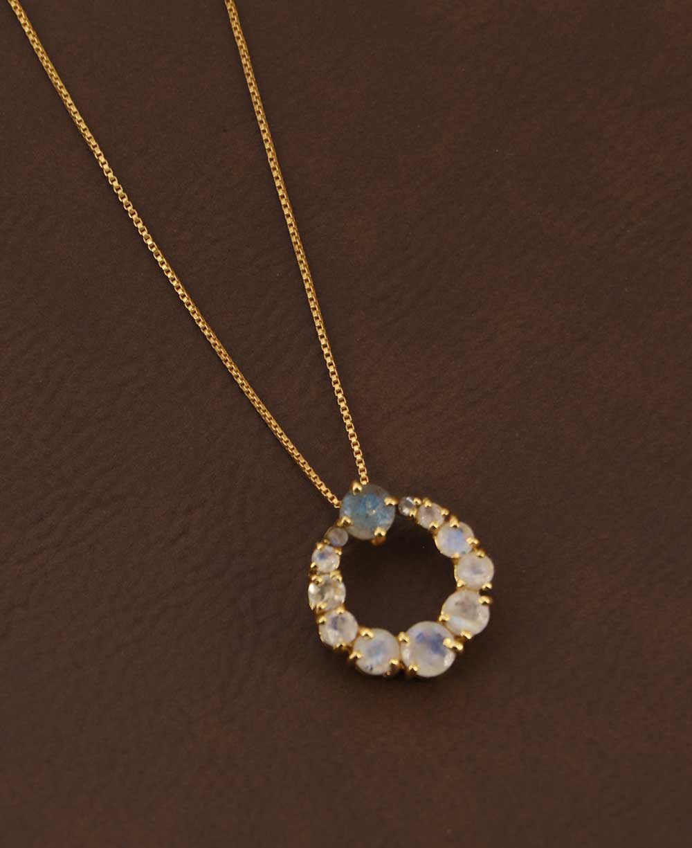 Rainbow Moonstone Circle Gold Plated Necklace - Necklaces