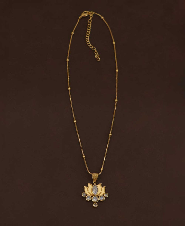 Rainbow Moonstone Gold Plated Lotus Necklace - Necklaces
