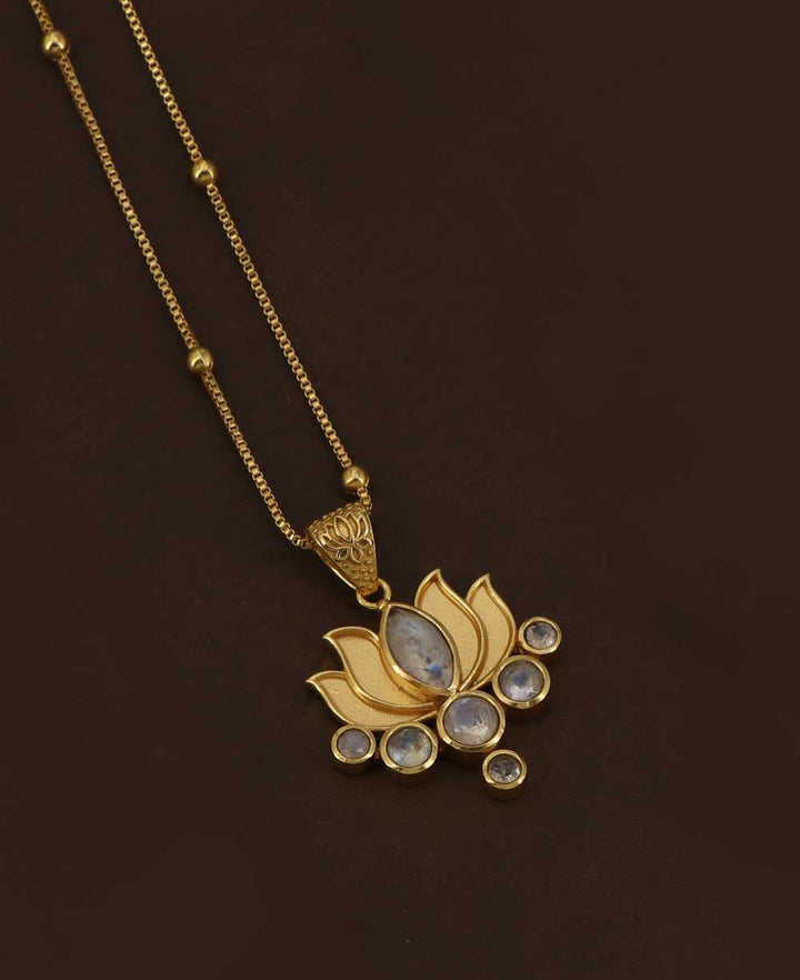 Rainbow Moonstone Gold Plated Lotus Necklace - Necklaces