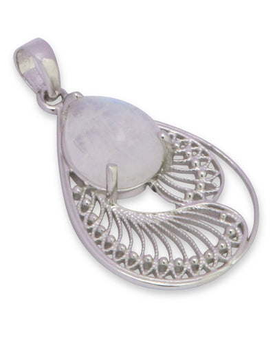 Rainbow Moonstone Pendant in Sterling Silver Feather Design - Charms & Pendants