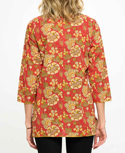 Red Floral Tunic Top - Shirts & Tops S