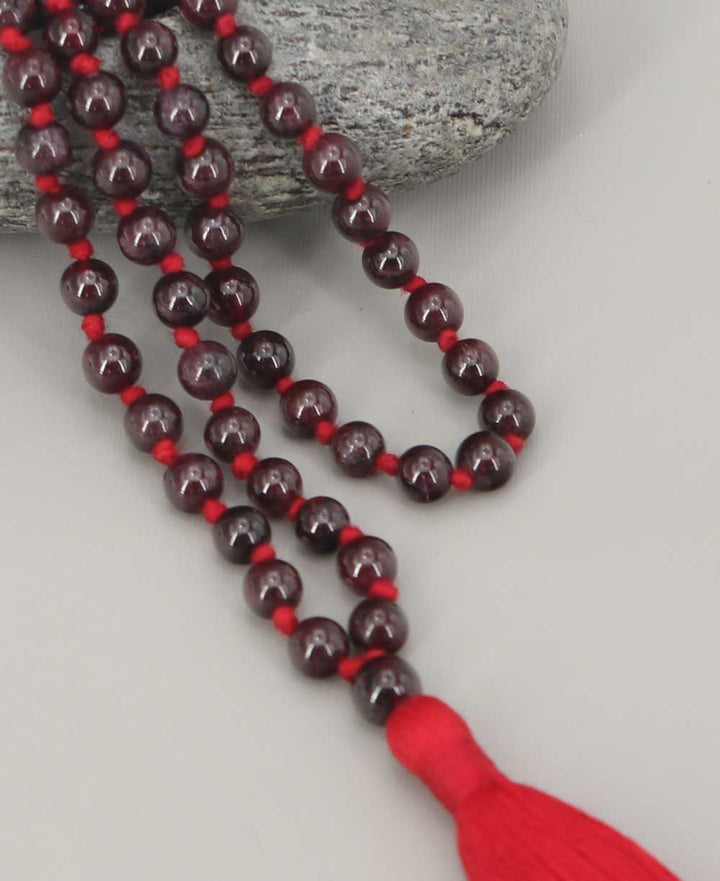 Red Garnet 108 Beads Meditation Mala, Knotted - Prayer Beads