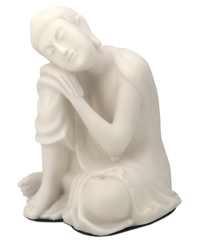 Resting Buddha Statue in Pearl White Finish, Indoor Outdoor - Sculptures & Statues