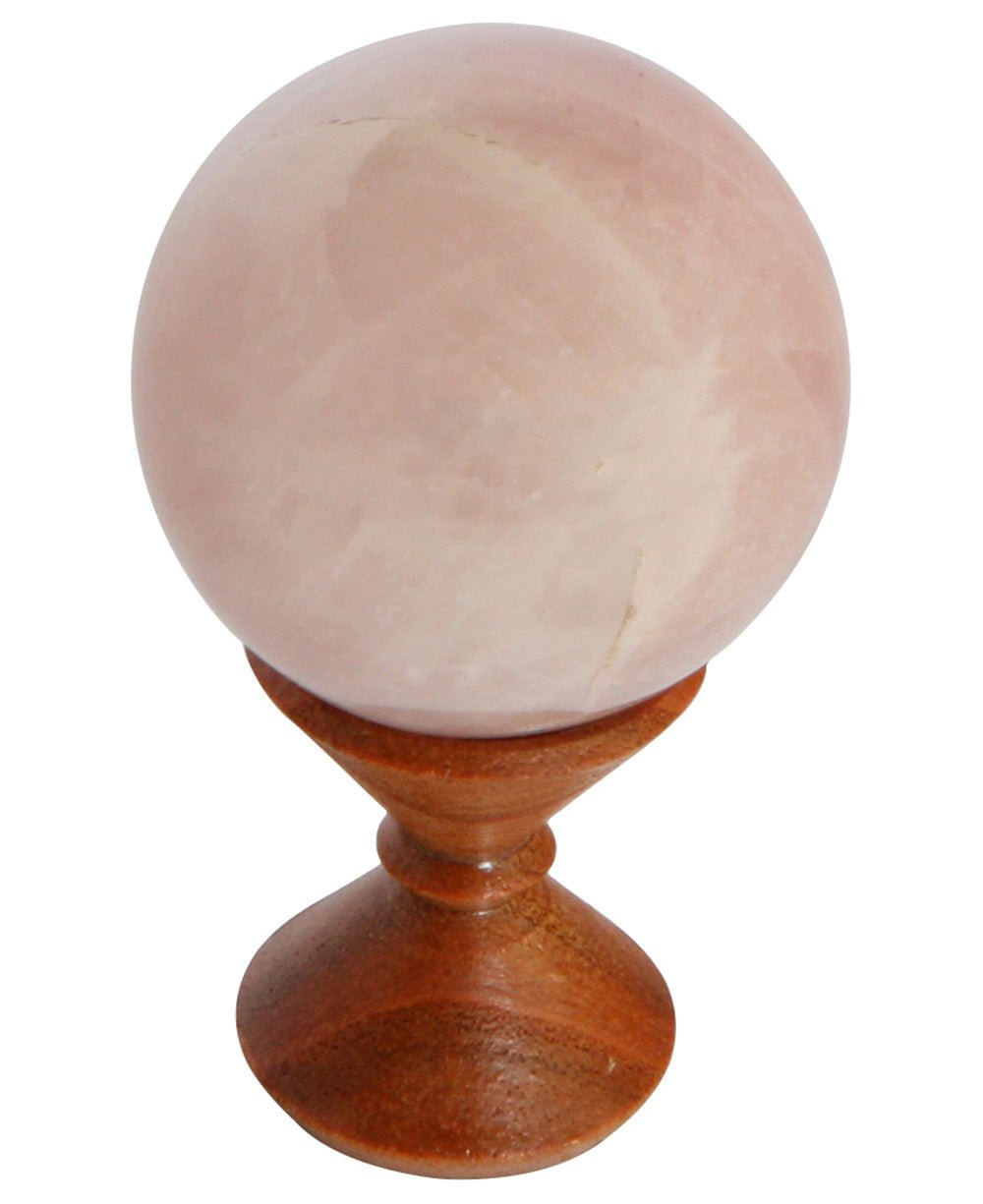 Rose Quartz Gemstone Sphere with Wooden Stand -