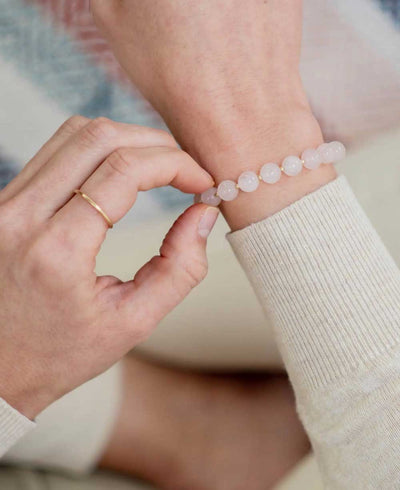 Rose Quartz Gemstone Wrist Mala, 18 Beads - Bracelets