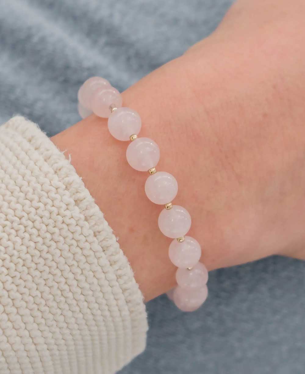 Rose Quartz Gemstone Wrist Mala, 18 Beads - Bracelets