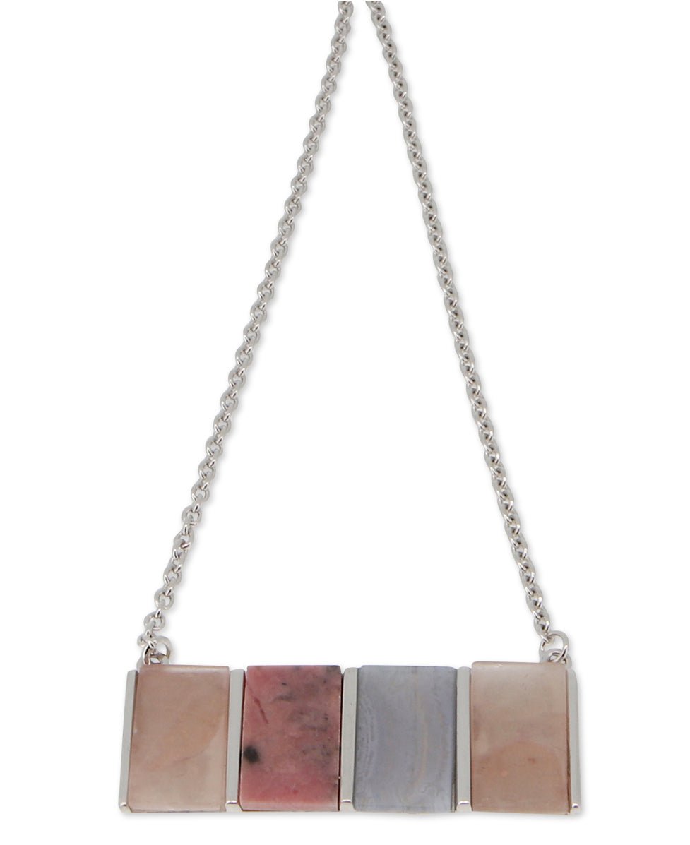 Rose Quartz, Rhodonite, Blue Lace Agate Sterling Necklace - Necklaces