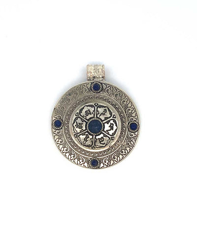 Round Antique Finish Spinner Om Mani Mantra Pendant - Bracelets Blue