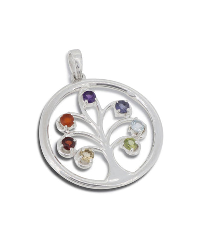 Round Sterling Silver Chakra Tree of Life Pendant - Charms & Pendants