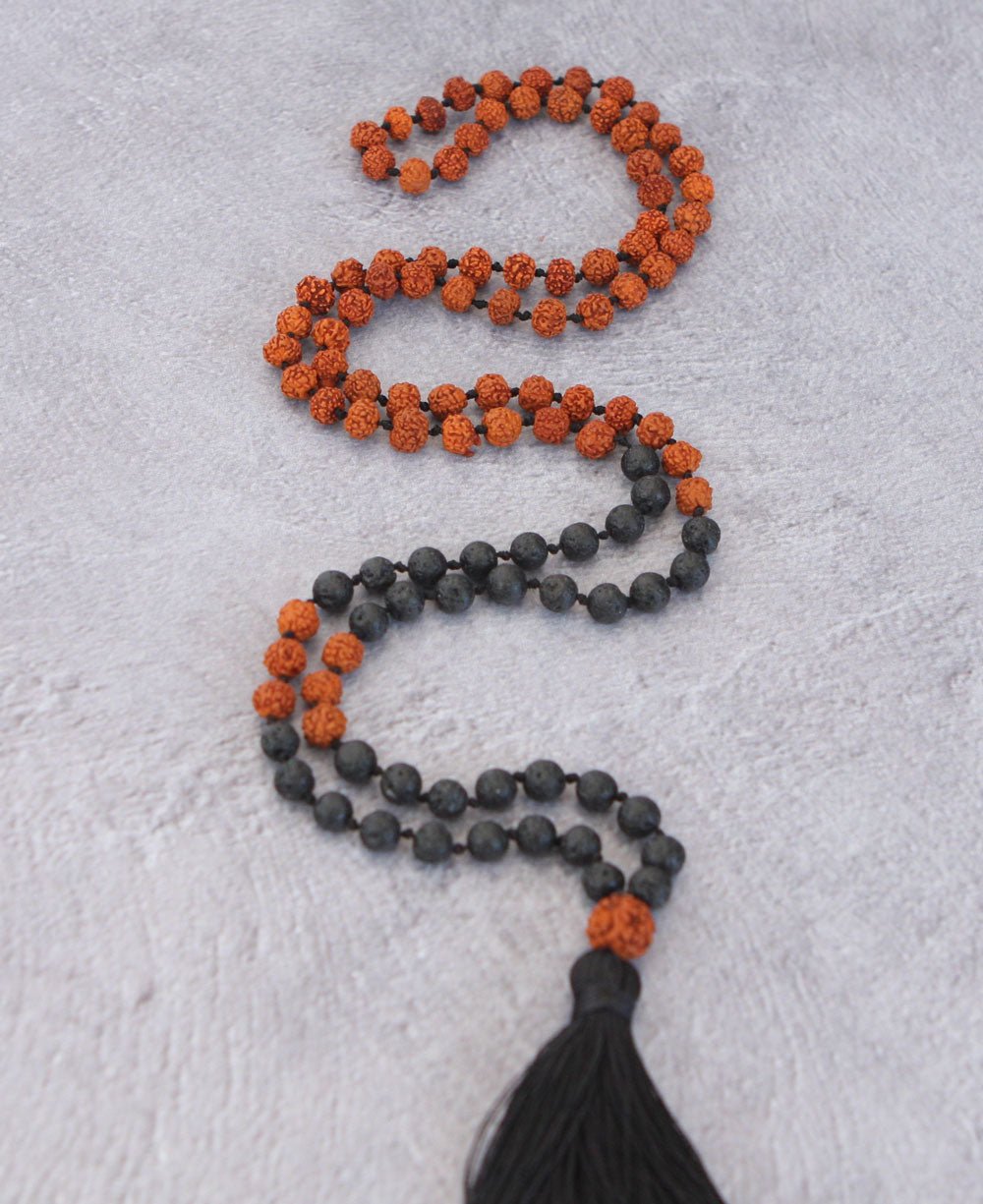 Rudraksha and Lava Beads Meditation Mala - Prayer Beads