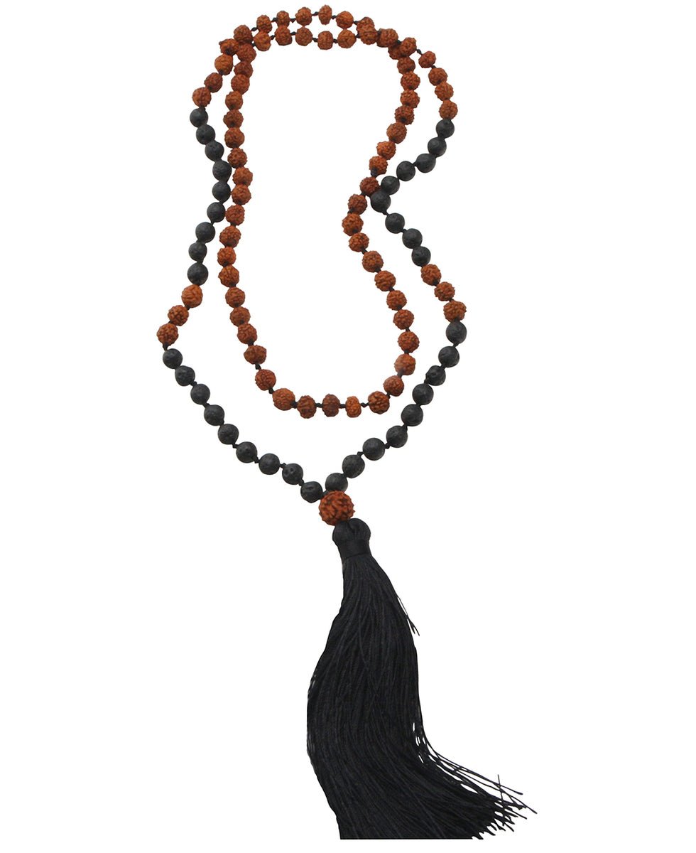 Rudraksha and Lava Beads Meditation Mala - Prayer Beads