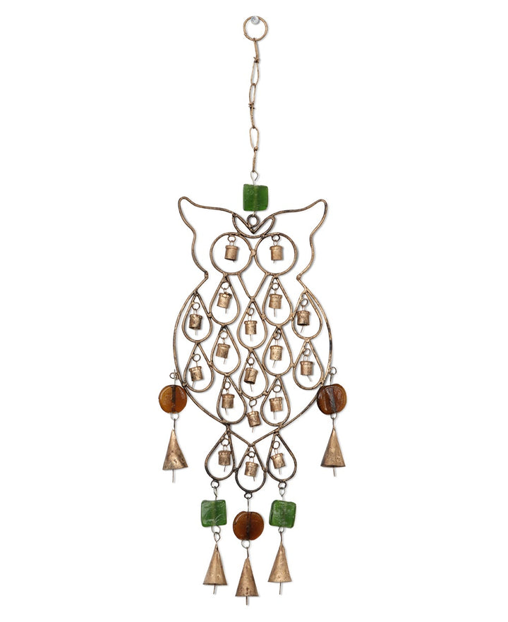 Rustic Finish Wise Owl Wall Hanging Chime, Recycled Metal - Wind Chimes